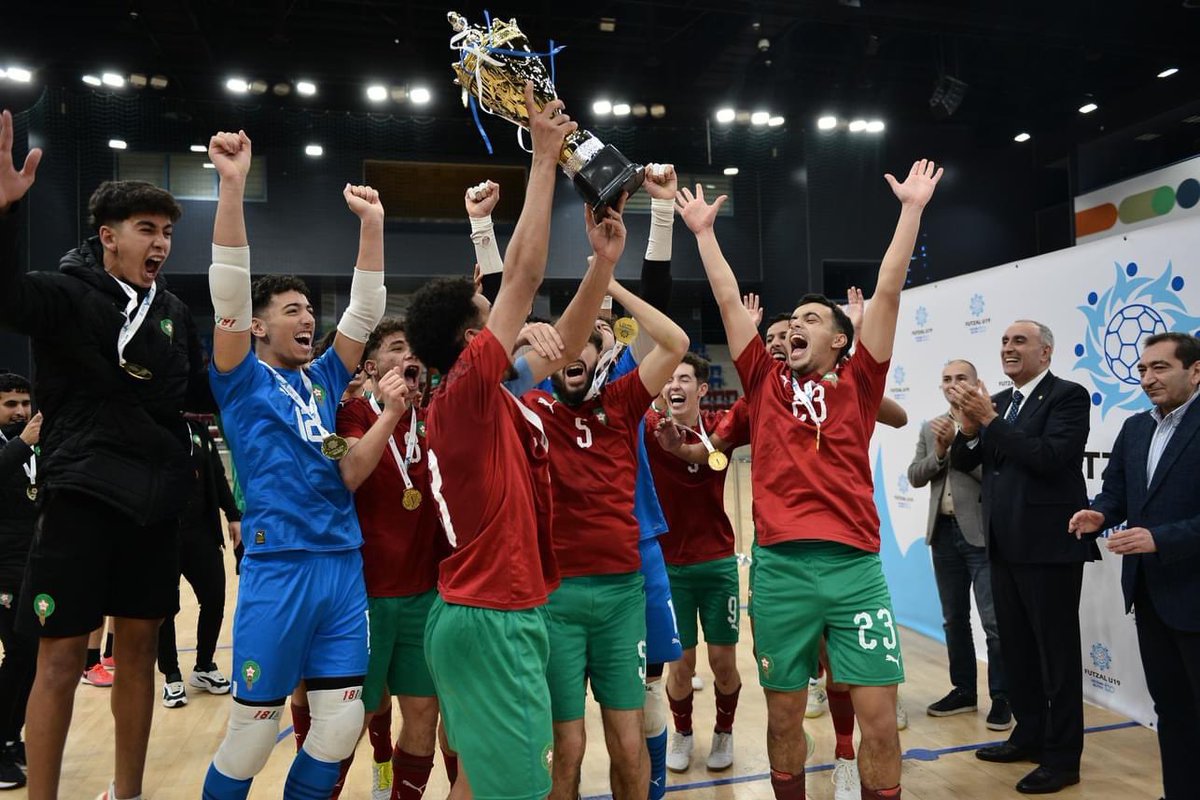 AEmbarch's tweet photo. The Atlas Lions U19 won the international futsal tournament dedicated to the 100th anniversary of the birth of the great leader Heydar Aliyev.
Morocco scored a victory against Belarus to secure the gold and win the trophy. https://t.co/J6jNj0QwdG