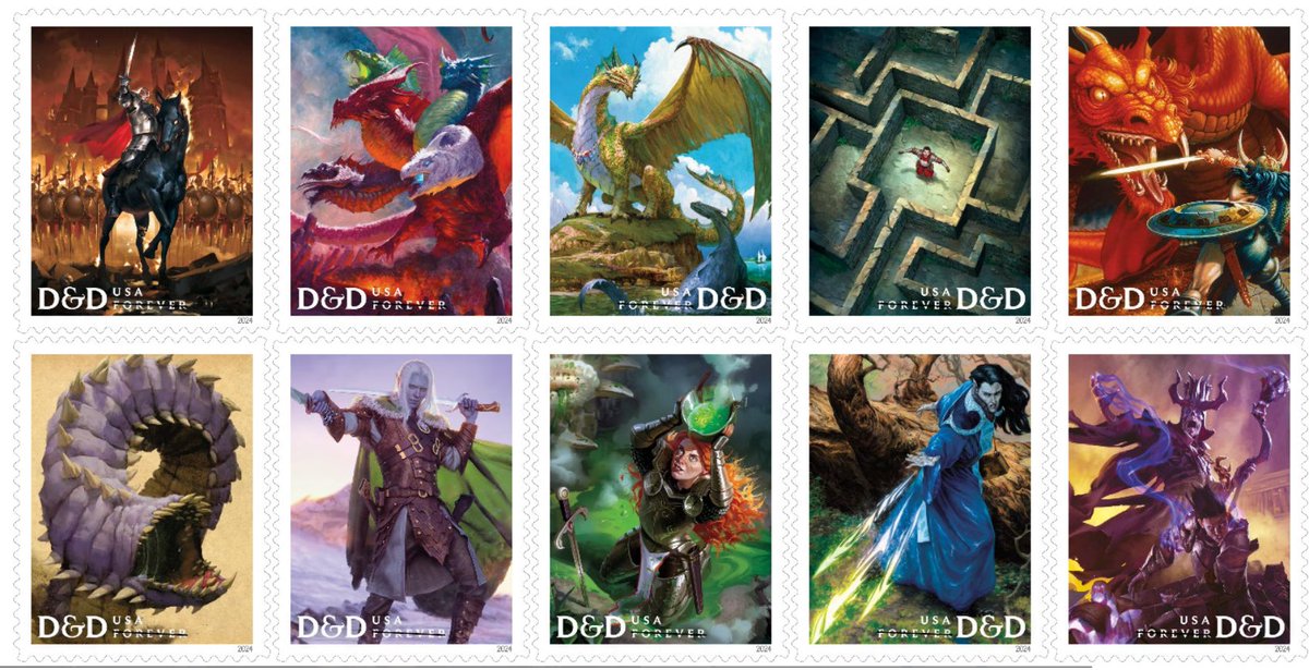 JacinMaeron's tweet photo. Me han hecho llegar esta noticia y me parece super chulo.
Edición de sellos (oficial y de tirada nacional) conmemorativa de D&amp;D.
Muchas ilustraciones reconocibles, entre ellas tres portadas😍
El enlace lo dejo a continuación⬇️ https://t.co/WozSczMFTh