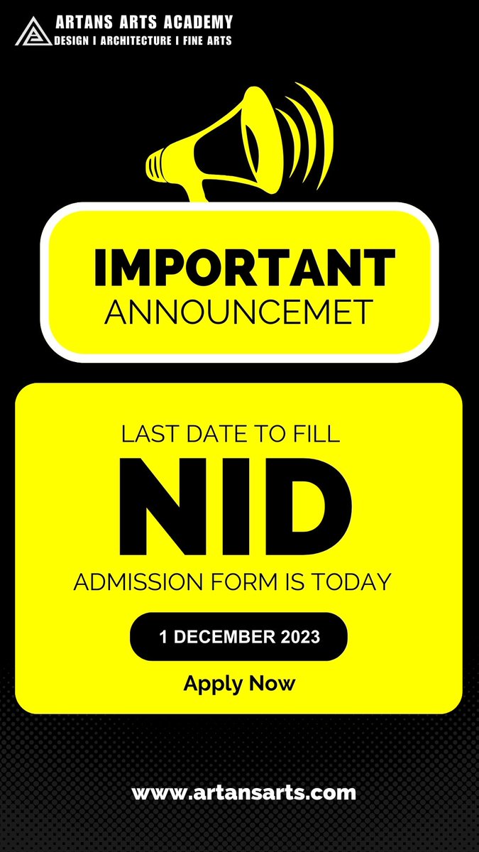 last date to fill nid admission form is today.

#nationalinstituteofdesign #design #nid #admission #DEADLINE #artansartsacademy #crashcourse