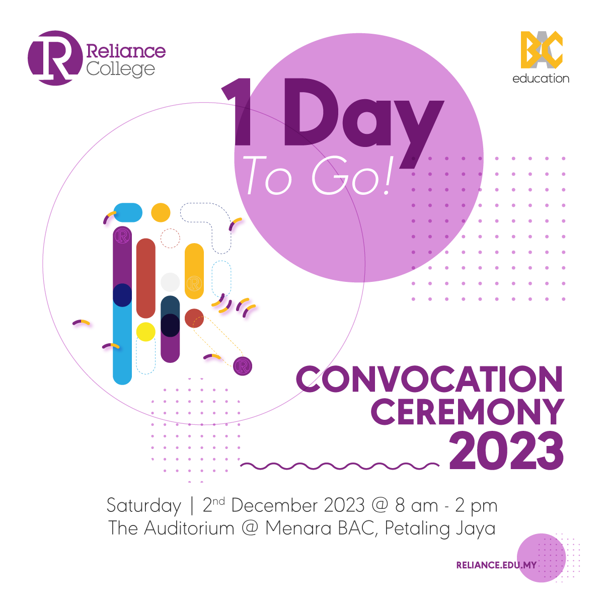 reliancemy's tweet photo. The day of the REC Convocation is dawning upon us soon!  

REC graduates, grab your robes and your finest clothes! It’s time to graduate!  

Counting down – 1 more day left!  

#myREC #REC #RelianceCollege #RelianceMY #graduates #graduation #convocation #convocationceremony https://t.co/NqNX6701Yf
