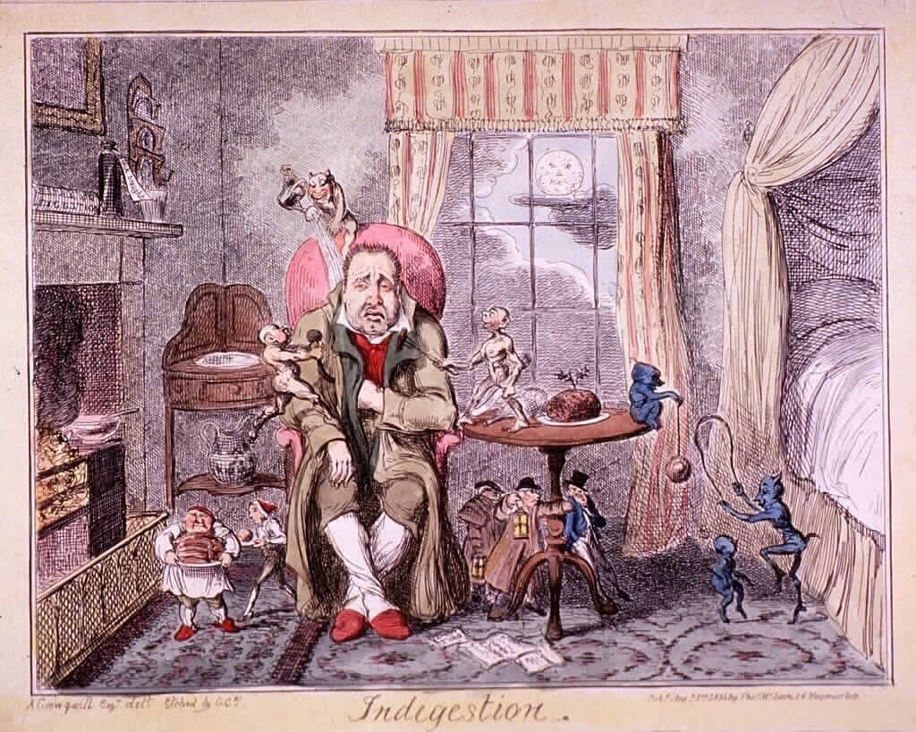 Indigestion as depicted by British caricaturist George Cruikshank (1792-1878) #histmed #historyofmedicine #pastmedicalhistory