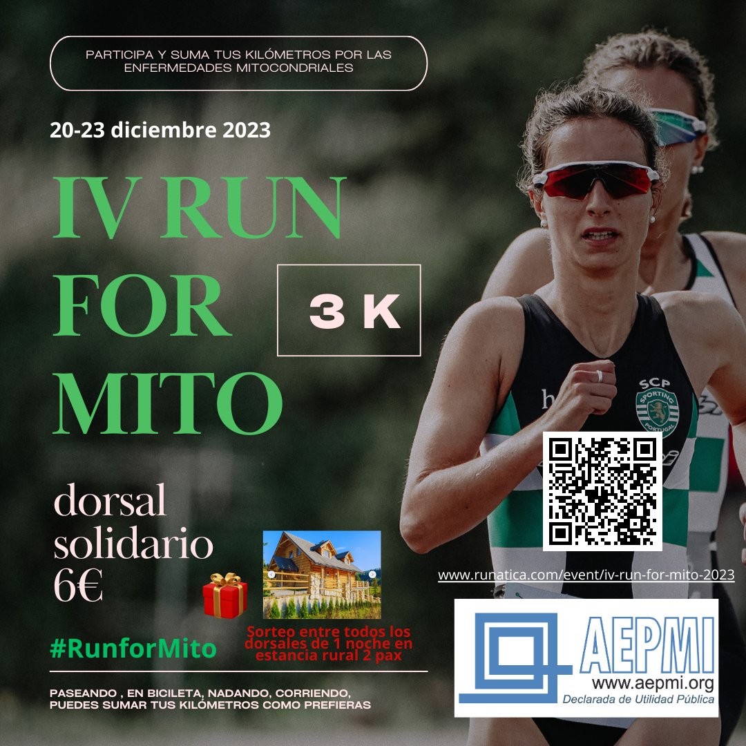 AEPMI's tweet photo. IV Run for Mito 🎅🏃‍♂️👟#RunforMito con sorteo de noche rural para 2 personas 🎁#EnfermedadesMitocondriales #AEPMI #porlainvestigación https://t.co/IcjIVclIwO https://t.co/aAJfOtbmAD