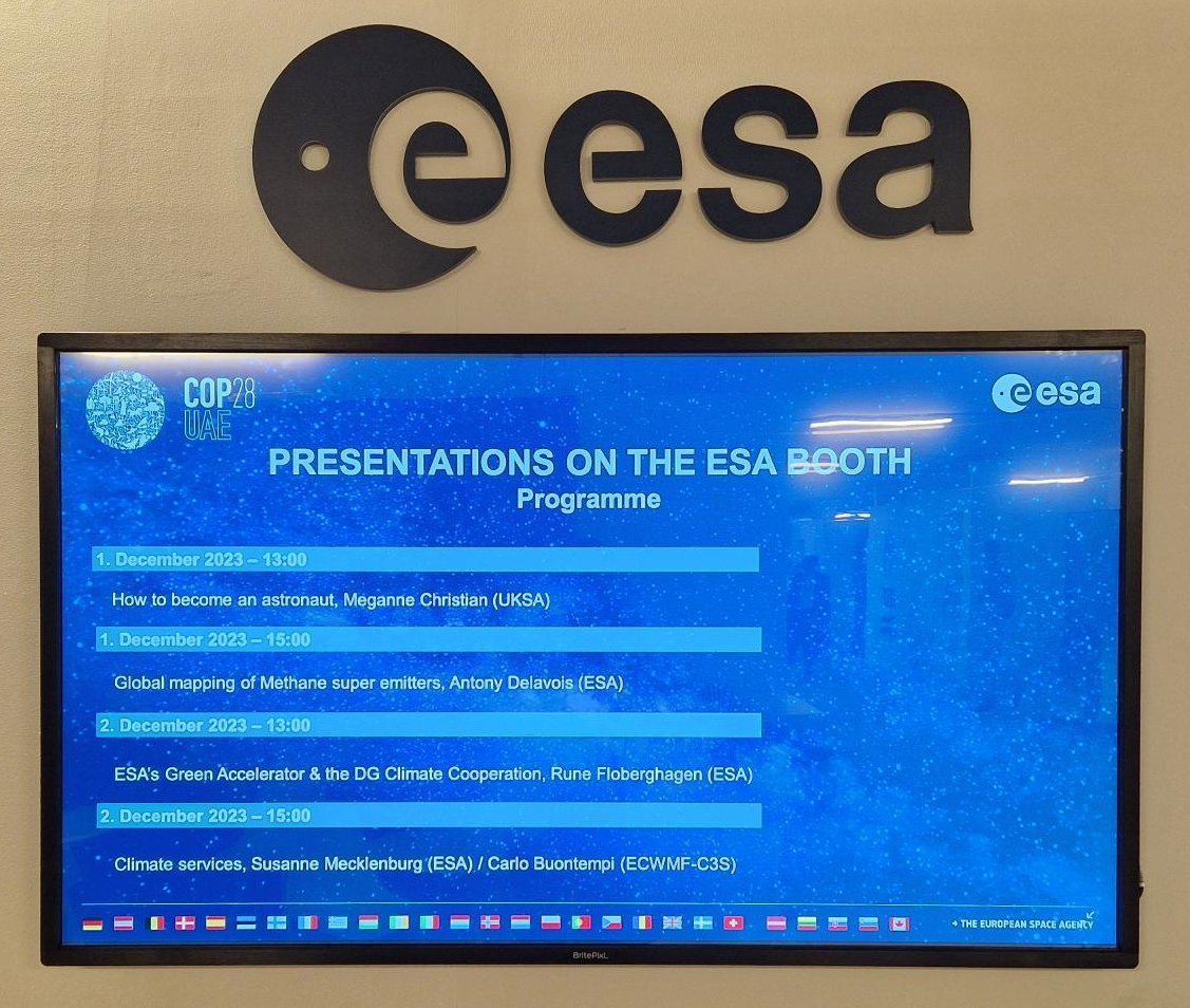 We’re at <a href="/COP28_UAE/">COP28 UAE</a>!

Come to visit us at <a href="/esa/">European Space Agency</a> Pavilion at B7 88 (Blue Zone).
We have prepared a great programme, check out below the session for the first 2-days.