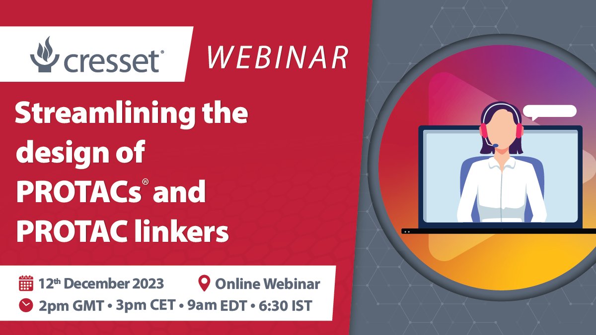 If you haven't yet registered, we invite you to join our next webinar focusing on 'Streamlining the design of PROTACs® and PROTAC linkers'. View the full abstract and register to attend here: obi41.nl/2p84p8n8

#DMTA #CADD #smallmolecule #drugdiscovery #PROTACS
