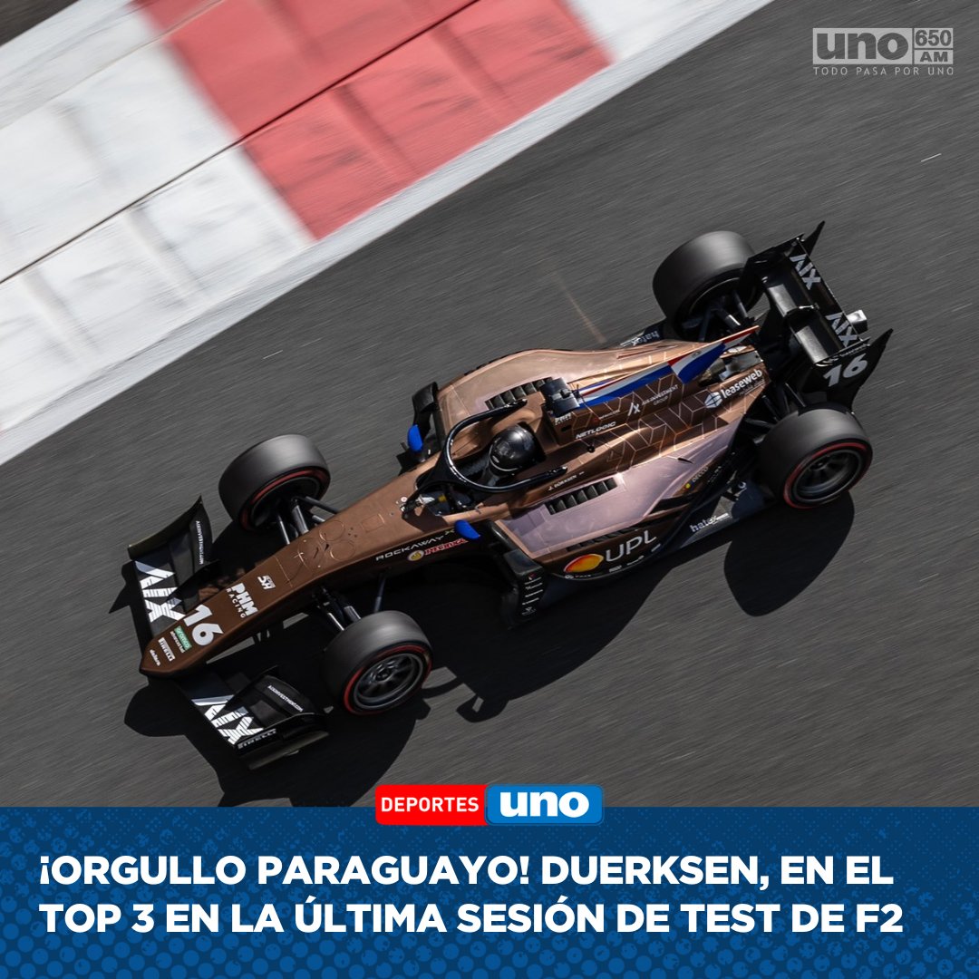 UNO650AM_'s tweet photo. ¡PÓNGASE DE PIE Y APLAUDA! 🏎️🇵🇾

Sí, señores. En la última sesión de test postemporada de la Fórmula 2, el piloto paraguayo @JoshuaDuerksen1, ¡FINALIZÓ EN EL TOP 3!

El guaraní terminó con un tiempo de 1.36.872 y se metió al podio. Y eso que es su primera vez...

¡Crack!

#650AM https://t.co/Qf1PfQ42Tn