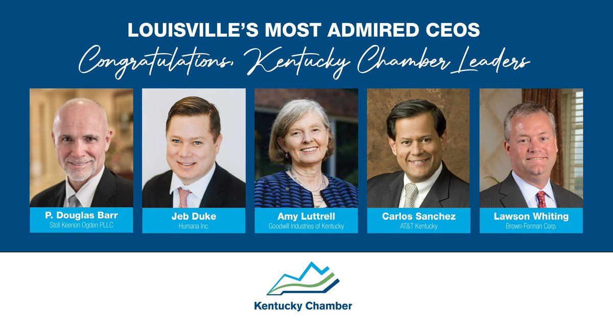 We would like to congratulate the leaders of <a href="/skofirm/">Stoll Keenon Ogden PLLC</a>, <a href="/Humana/">Humana</a>, <a href="/GoodwillKY/">Goodwill Kentucky</a>, <a href="/ATT/">AT&T</a>, and <a href="/brownforman/">Brown-Forman</a> for being recognized as some of Louisville’s most admired CEOs!  Thank you for the leadership you provide your companies and our organization! Learn more: bizjournals.com/louisville/c/m….
