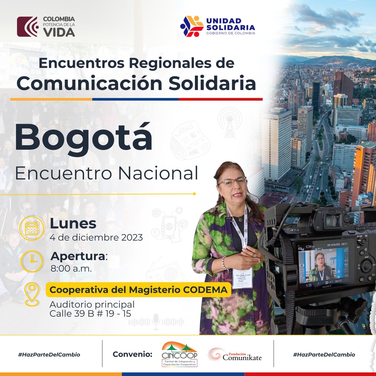 Acompáñamos al Encuentro Nacional de Comunicación Solidaria y construyamos juntos un plan de acción que fortalezca las iniciativas de comunicación regional en los territorios. Inscríbete y participa:
forms.gle/2xYpzqaNvMyP6Q…
🗓️ 4 diciembre 2023
🕒 8 am a 5 pm
 Cll 39B # 19 – 15
