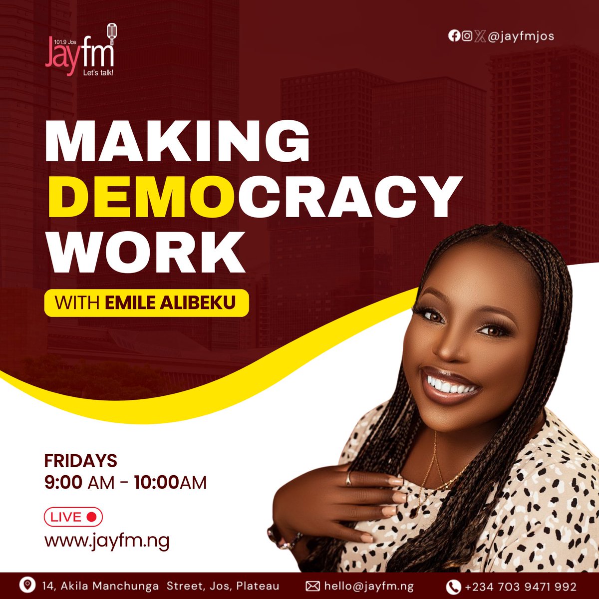 EmileAlibeku's tweet photo. If you couldn’t join in today, make if a date next week let’s discuss the issues that matter most.

#makingdemocracywork

@jayfmjos @radiocast_ng  @IntelRegion https://t.co/i7Rb0GgSjq