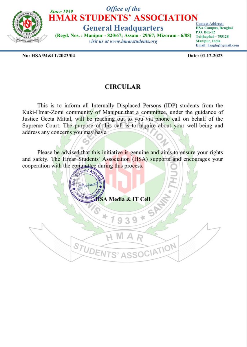 hsaghq's tweet photo. Important Circular for Internally Displaced Persons (IDP) Students

https://t.co/8tdn1vhLQ4

#ManipurViolence #Kuki_Zo https://t.co/s1Wc5WqIai