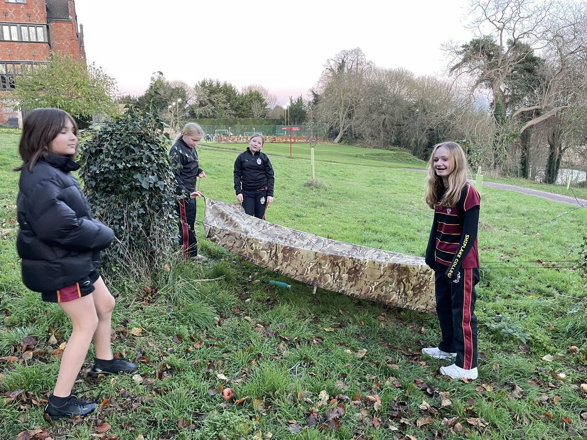 Yr 7 Girls had a go at putting up basic shelters today during a Bushcraft activity. It was a tiny bit warmer inside the shelter. #ShiplakeOutdoorEd
