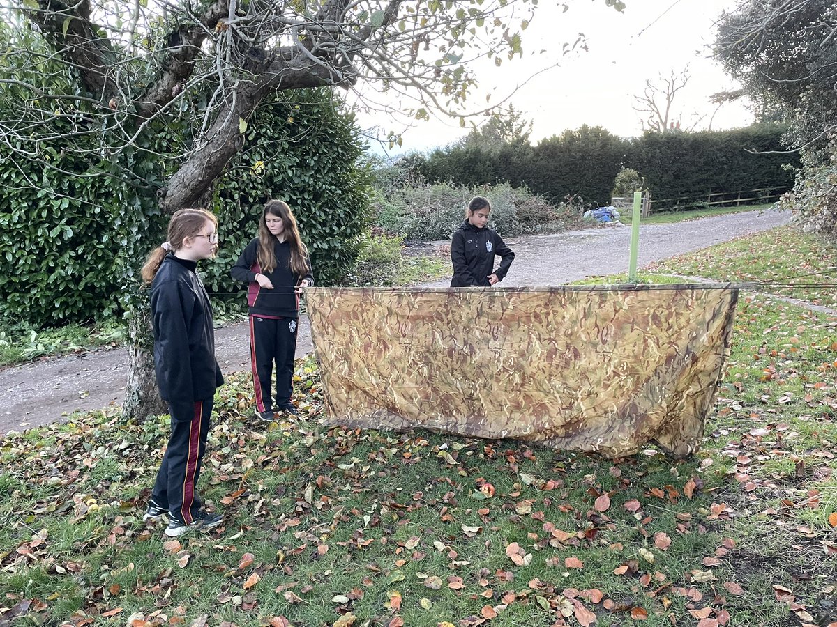 ShiplakeOutdoor's tweet photo. Yr 7 Girls had a go at putting up basic shelters today during a Bushcraft activity. It was a tiny bit warmer inside the shelter. #ShiplakeOutdoorEd https://t.co/vMZdlSXMbW