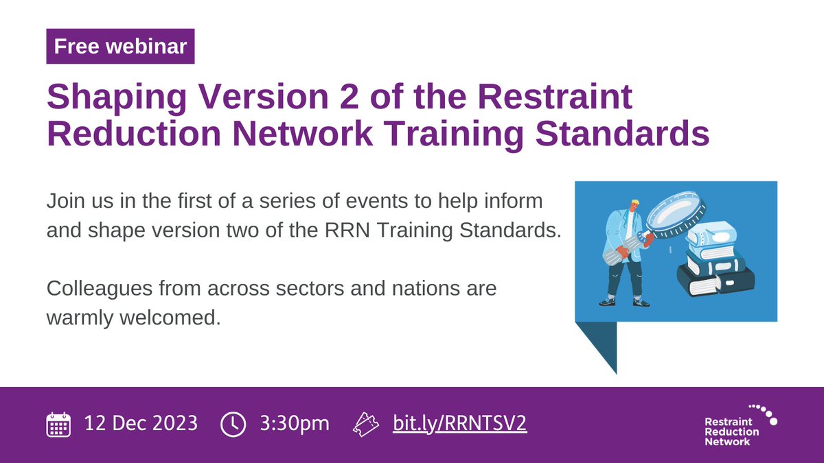 The RRN is developing V2 of the RRN Training Standards. 

To help inform these we will be holding a number of events to hear from people across sectors and nations.  

Join us for the initial online event on 12 Dec at 3.30pm.   Register at  bit.ly/RRNTSV2