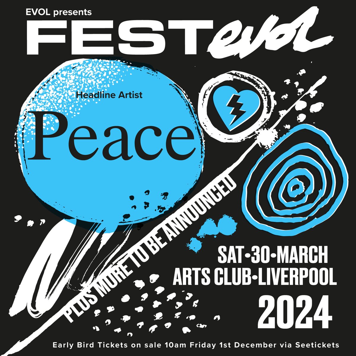 .@PEACE4EVEREVER have been announced to headline Festevol 2024 at the Arts Club Liverpool on Saturday 30th March 2024 🎉. Early Bird Tickets on sale now! 🎟️: bit.ly/46FDn9i