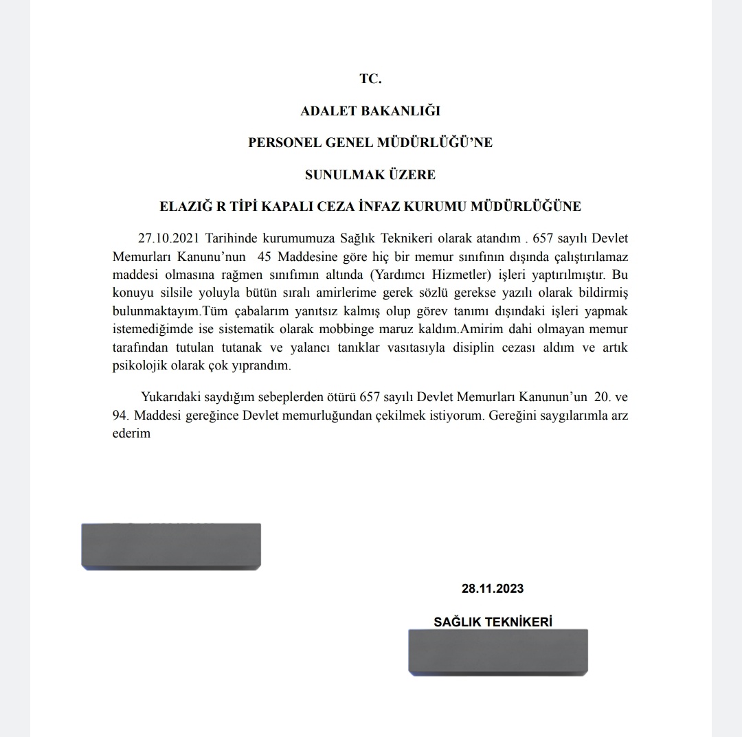 Sayın bakanım <a href="/yilmaztunc/">Yılmaz TUNÇ</a> bu ülkede <a href="/adalet_bakanlik/">T.C. Adalet Bakanlığı</a> nda adalet arıyoruz!!
İki hafta önce kuruma ihtar çektik, buradan sesimizi duymadınız ve istifalar başladı... 

<a href="/RTErdogan/">Recep Tayyip Erdoğan</a>
<a href="/tcbestepe/">T.C. Cumhurbaşkanlığı</a>
<a href="/AdaletPGM/">Adalet Bakanlığı Personel Genel Müdürlüğü</a>
<a href="/MusaUstaoglu/">Musa Ustaoğlu</a>
<a href="/ctekurumsal/">Ceza ve Tevkifevleri Genel Müdürlüğü</a>
<a href="/YavuzEnis/">Enis Yavuz Yıldırım</a>
<a href="/omertoraman25/">Ömer Toraman, Doç. Dr.</a>
<a href="/osmkya06/">Osman KAYA</a>
<a href="/Aras_Ali_/">Dr. Aras Ali Altıntaş</a>