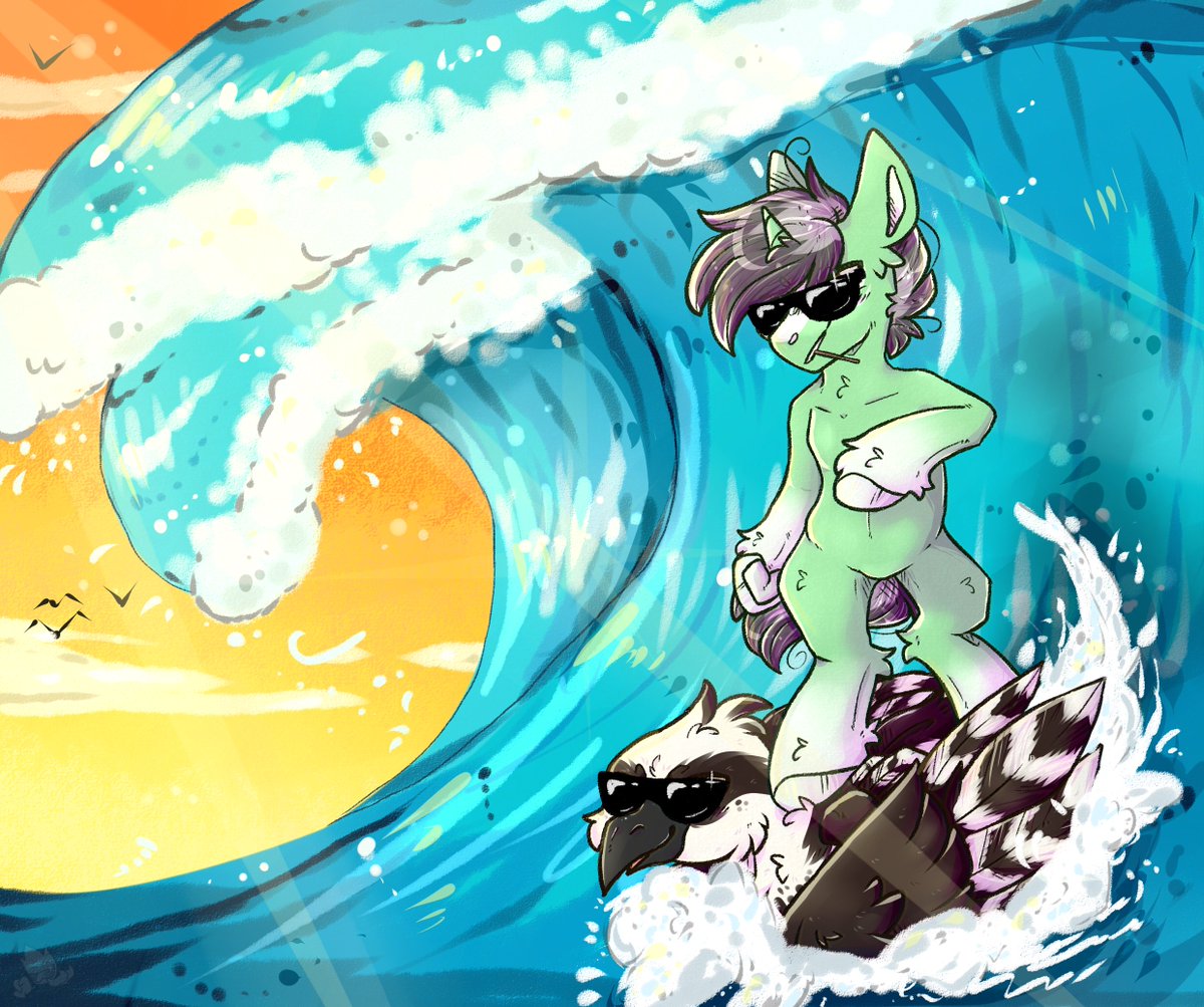 Heartsketch1's tweet photo. Finished commission for @GooberMcChoober getting some waves. 

My backgrounds need some work OTL 

#mlp #mylittlepony #pony #griffion #commissionsopen #waves https://t.co/8idgEIK6Vu
