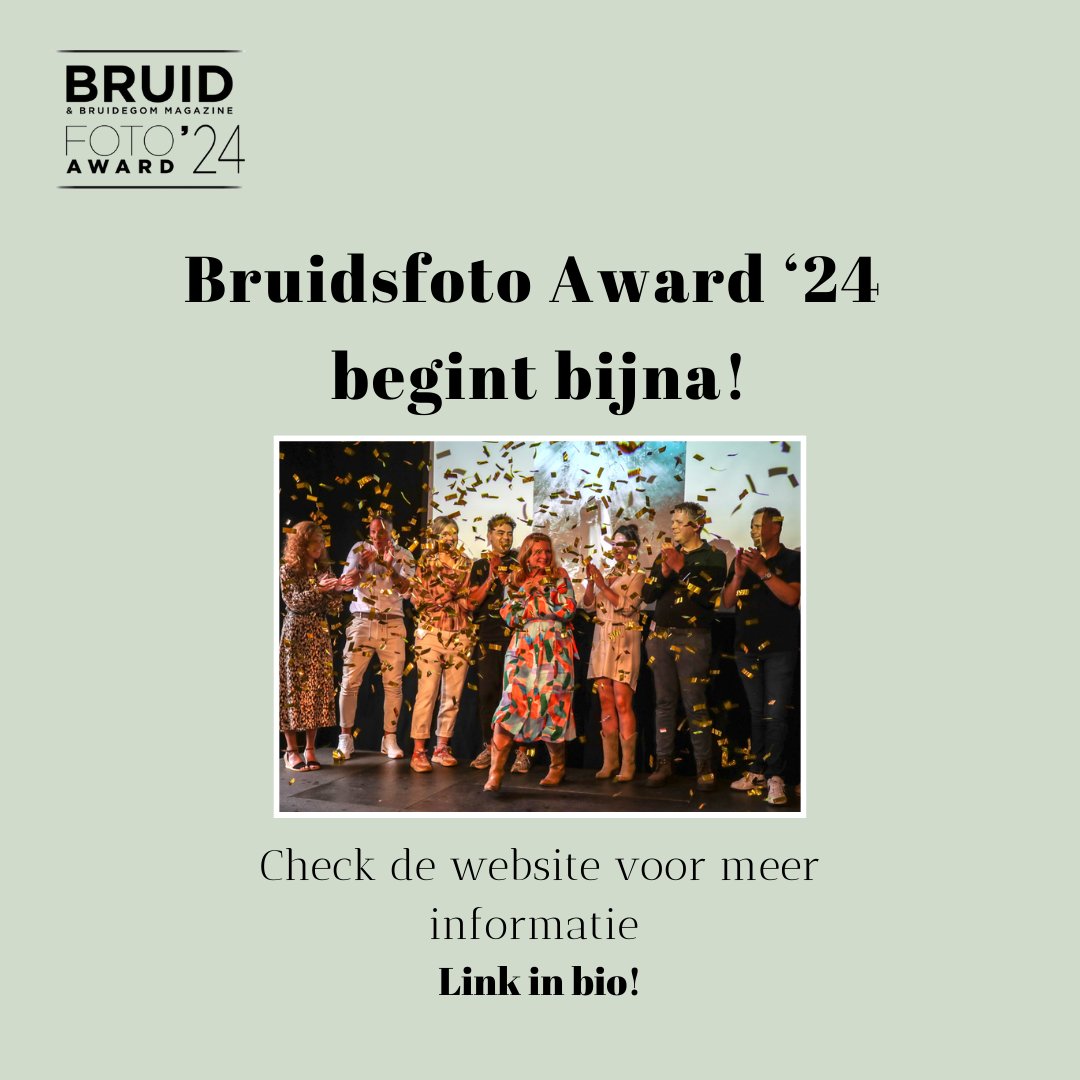 We gaan bijna van start met de Bruidsfoto Award '24! Verzamel alvast jouw mooiste, bijzonderste en uniekste foto's. Inzenden is mogelijk tot en met 29 februari '24!

#bruidsfotoaward #bruidsfotoaward2024 #fotoverkiezing #bruidsfotografie #bruidmedia #trouwfotografie #bruid