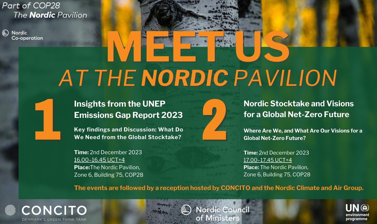 concitoinfo's tweet photo. Mød os i dag på #COP28, når @AOlhoff først giver et indblik i verdens udledninger og muligheden for at nå Paris-aftalen og dernæst sætter det i et nordisk perspektiv. Du kan se livestream her➡️ https://t.co/6C6XWaX0W9 #Nordicsolution