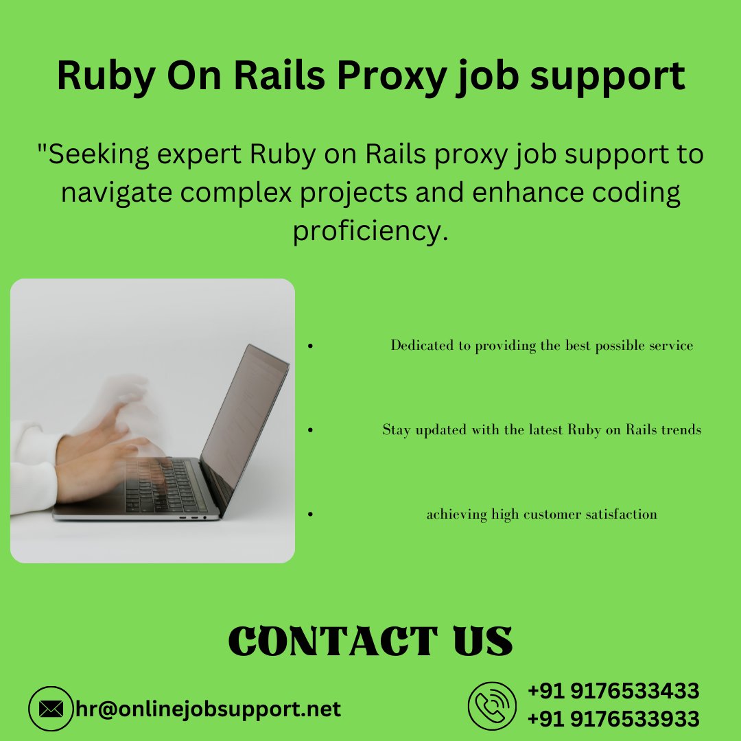 Raguram1651Ram's tweet image. "Need Ruby on Rails proxy job support for expert guidance, code quality, and project success."
More Info:bit.ly/3MP3GTG
☎️+919176533433
☎️+919176533933
#RubyOnRails
#RoRSupport
#RailsDeveloper
#RubyProgramming
#RoRJobs