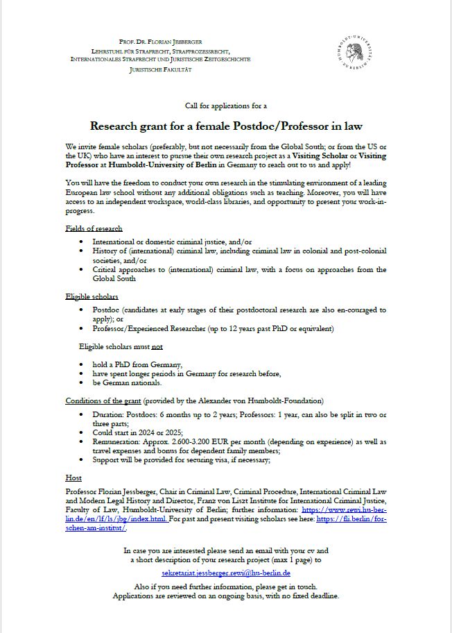 [New Opportunity] A research grant for a female postdoc or professor is offered to spend 6 months up to 2 years as a Visiting scholar or visiting professor at @HumboldtUni. Candidates from the Global South the US and the UK are particularly encouraged to apply.