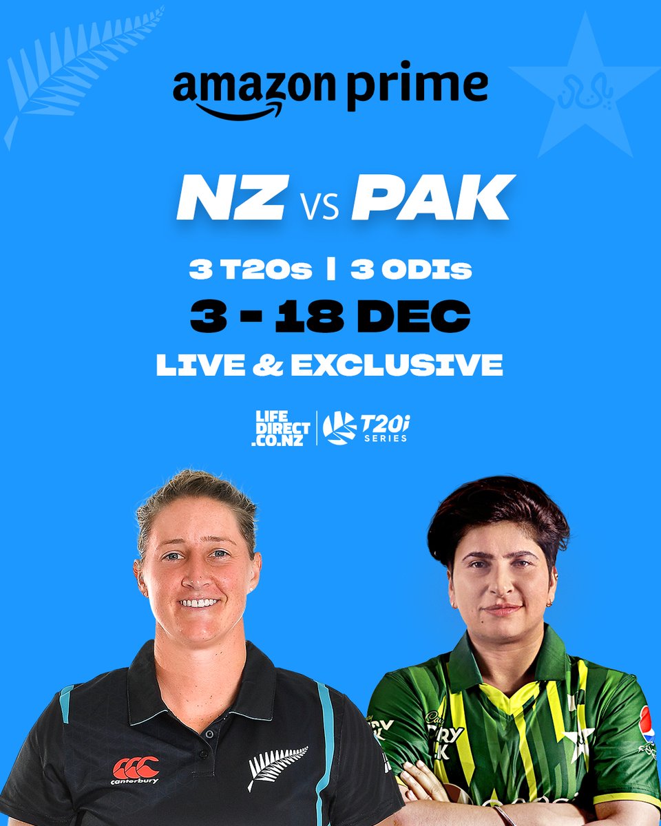 align your calendars for this cricketing spectacle 🏏

watch #NZvsPAK Women’s Series Dec 3-18, LIVE and exclusive only on Prime Video!

#CricketOnPrime