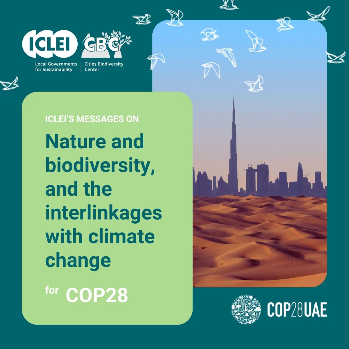 ICLEICBC's tweet photo. The stakes are high for the future of our planet as we gather at #COP28 #ForNature

Cities are at the frontline of dealing with the biodiversity &amp; climate crises, &amp; their devastating consequences to communities.

See @ICLEI's messages and calls to action: https://t.co/7TpfK98hOn https://t.co/2vbfdaPANi