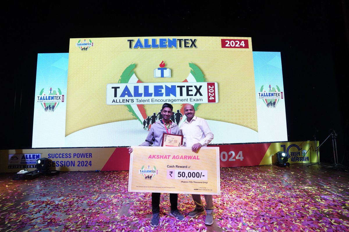 ALLENRajasthan's tweet photo. #SuccessPowerSession an award ceremony for TALLENTEX 2024 top Rankers was conducted at #Jaipur on 26 & 27-Nov-2023.
🎉More than 1350 selected students of class V to X who secured All India Ranks in #TALLENTEX2024 were felicitated in the ceremony.
See the glimpses of the ceremony https://t.co/BOXv5AqkkP