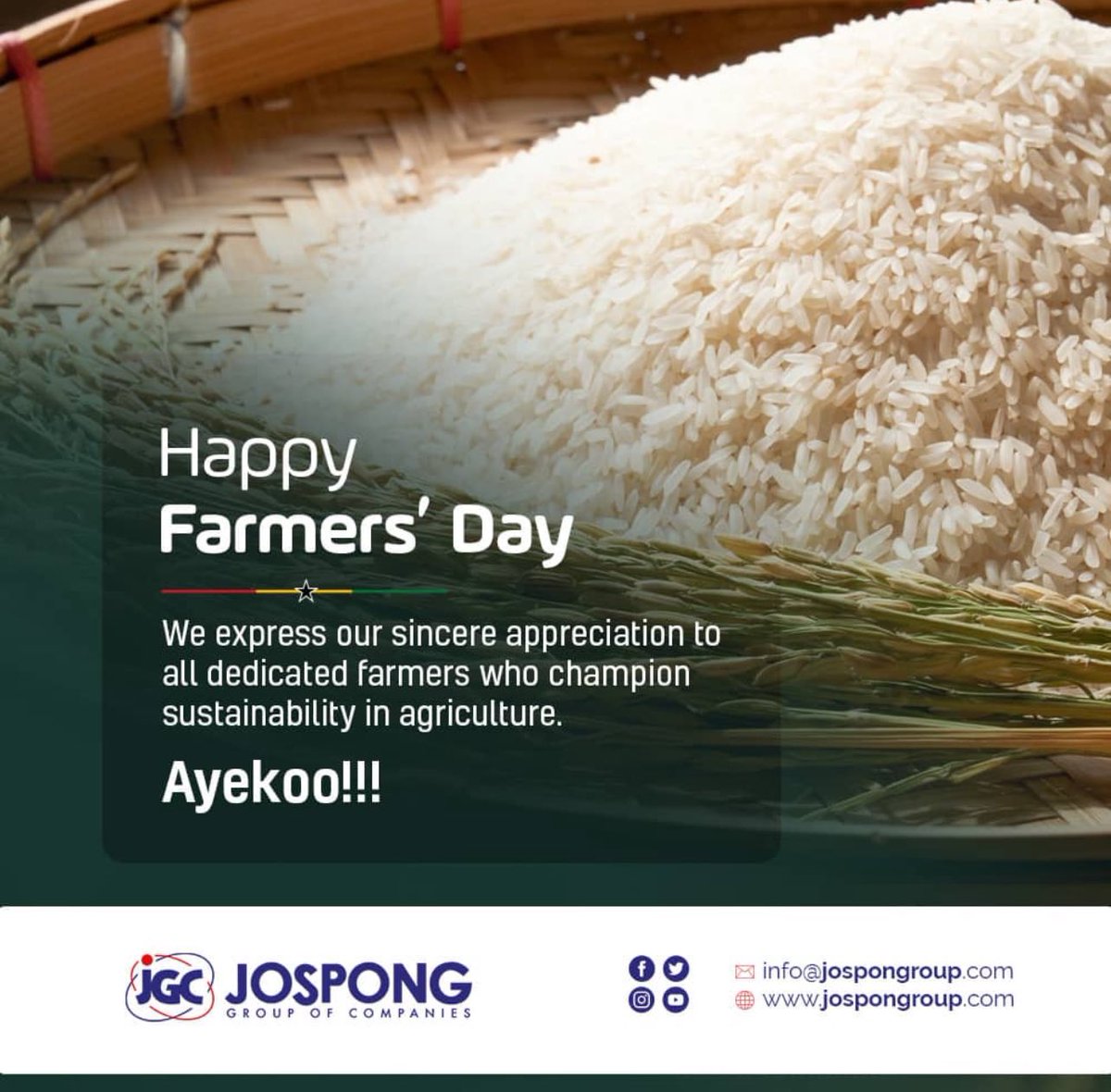 Gracing our table with food all year round is never a joke. We’re living because of your hard work. We appreciate our wonderful farmers. Ayeekooooo!!!! @thejospongroup 
#jospongrice
#TV3NewDay 
#FarmersDay2023