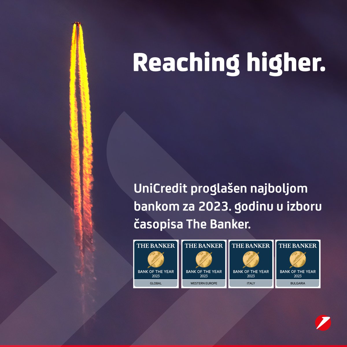 📢 #UniCredit proglašen najboljom bankom za 2023. godinu u izboru magazina <a href="/TheBanker/">The Banker</a>. 

🎊 Uz ovo prestižno priznanje, UniCredit je proglašen najboljim i u zapadnoj Europi u sklopu dodjele nagrada Bank of the Year, kao i bankom godine u Italiji i Bugarskoj.

📌 #OurClients