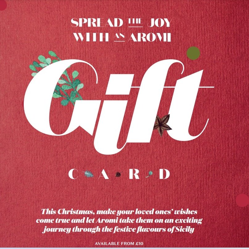 Give your loved one a Sicilian treat to look forward to this Christmas! 🎅 Pick an Aromi gift card up from our cafes or email catering@aromi.co.uk 
#sharethejoy #aromicambridge #cambridge #giftcard