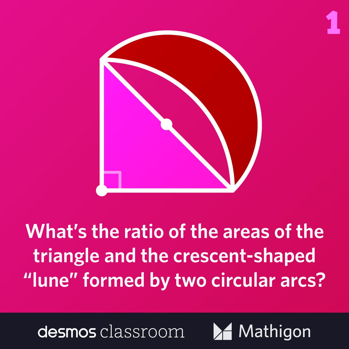Our 2023 Holiday Puzzle Calendar begins today!

What’s the ratio of the areas of the triangle and the crescent-shaped “lune” formed by two circular arcs?

All puzzles and solutions at mathigon.org/puzzles 
#Math #Puzzle #MathigonPuzzles