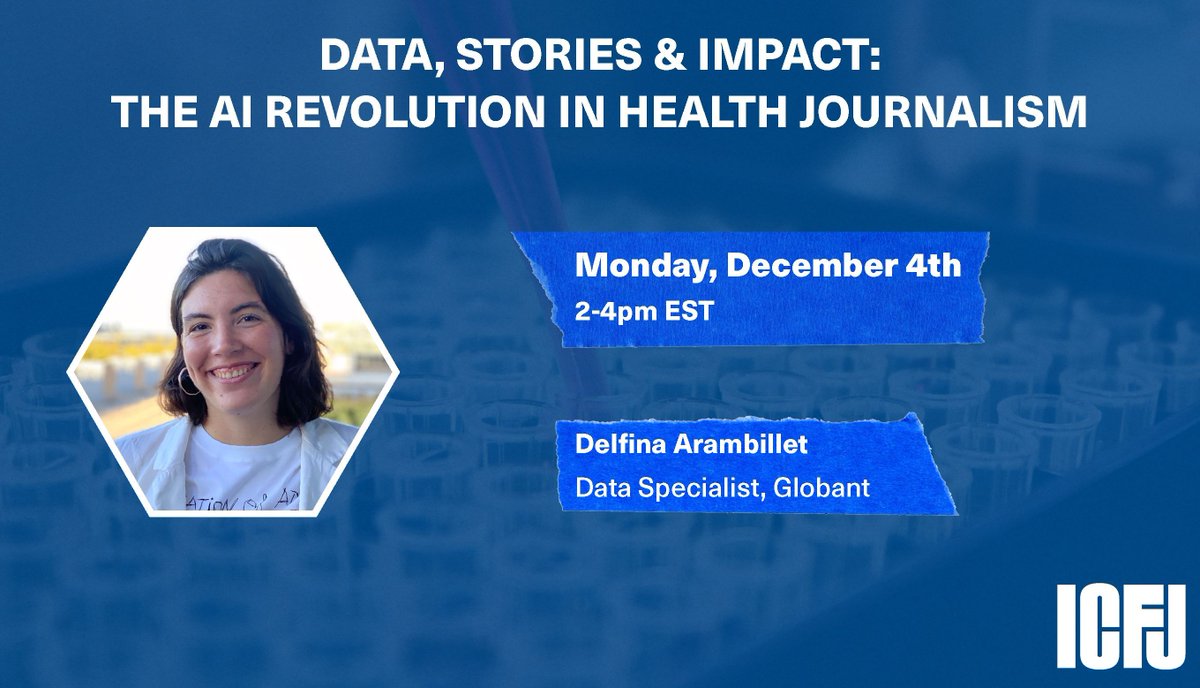 Artificial intelligence tools are being used to unlock data-driven storytelling — including stories about health 🏥Join us on Dec. 4 for a webinar with data specialist <a href="/DAarambillet/">Delfina Arambillet</a> focused on how to use AI in health journalism. Register now: buff.ly/3uMqTiQ