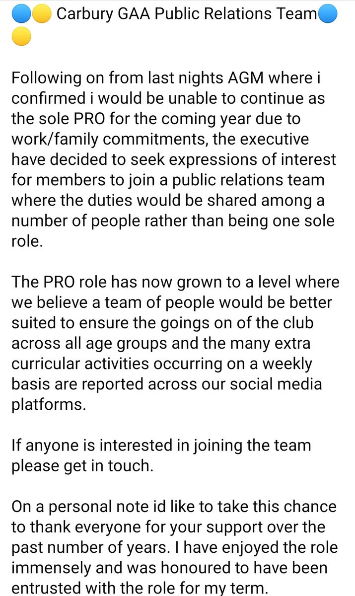 🔵🟡 Carbury GAA Public Relations Team 🔵🟡