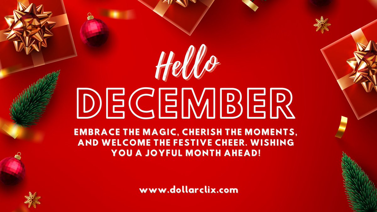 Hello December! 🎄 Embrace the magic, cherish the moments, and welcome the festive cheer. Wishing you a joyful month ahead! ✨❄️
#DollarClix #HelloDecember #FestiveSeason #MerryChristmas #Christmas