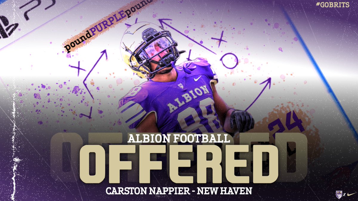 After a great talk with <a href="/Rundle_Albion/">Travis Rundle</a> I am blessed to Receive my 2nd offer from Albion College <a href="/AlbionFootball/">Albion Football</a>. Go Brits!
<a href="/RICO_WALLACE/">Coach Wallace</a> <a href="/CoachWasil4/">Stephen Wasil</a> <a href="/Brucejo26064403/">Bruce fennell ( CoachJones)</a>