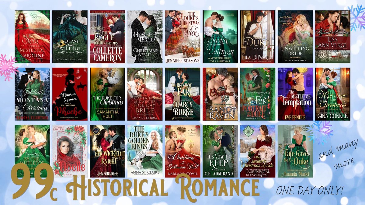 IT’S HERE! For ONE DAY ONLY your favourite historical romance writers are bringing you some gorgeous holiday reads for only 99c!

❄️❄️❄️Hurry - and happy holiday reading! ❄️❄️❄️

books.bookfunnel.com/histrom2023/ka…

#romancebooks #romancereaders #historicalromancebook #bookrecommendations