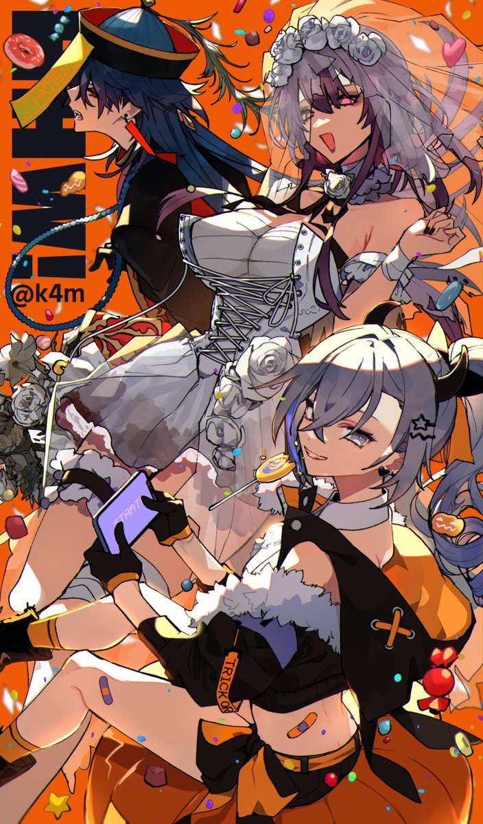カフカ(スターレイル) ,銀狼(スターレイル) 「放置してた星核ハンター組のハロウィン絵今更完成させた」|k4m@次10月のイラスト