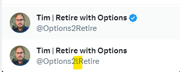 Options2Retire's tweet photo. Note that I have my first impersonator contacting my followers. Please pay close attention to the username as well as my blue checkmark!

Please help reporting as scam and blocking.

Thanks! https://t.co/WzzUImZocD