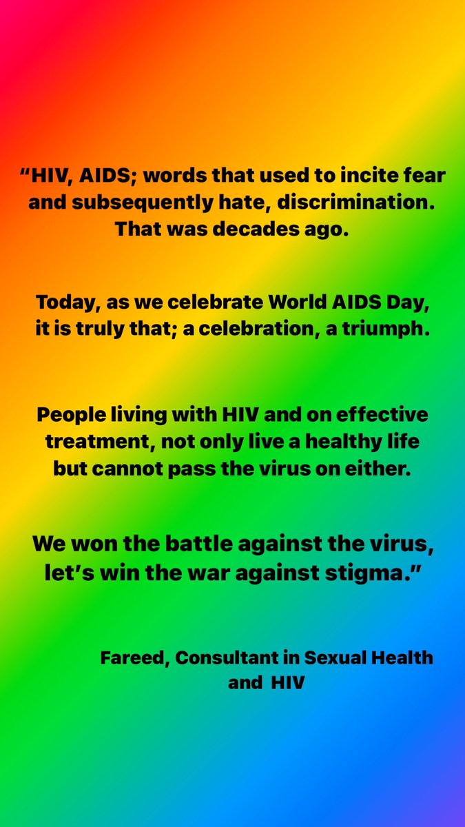 “Today, as we celebrate World AIDS Day, it is truly that; a celebration, a triumph.” 
Swipe to read some beautiful words on this day from our very own Consultant in Sexual Health and HIV, Fareed. 
#WorldAIDSDay2023 #HIVAwareness #RockTheRibbon 
@FareedShiva @ImperialPeople