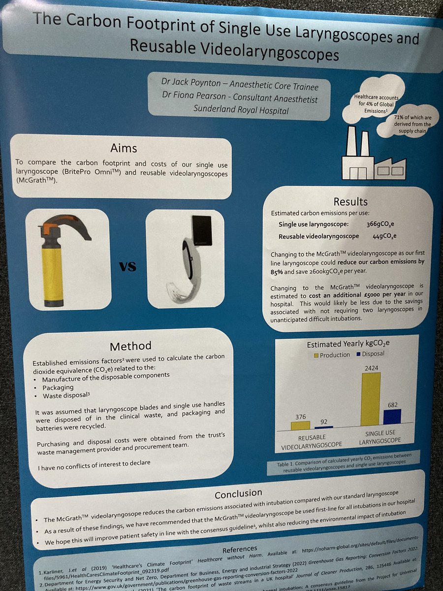 Single use DL vs reusable VL VL improves first pass success, reduces complications and has a lower carbon footprint if a reusable alternative to single use #das2023 @GainWm @GreenerNHS