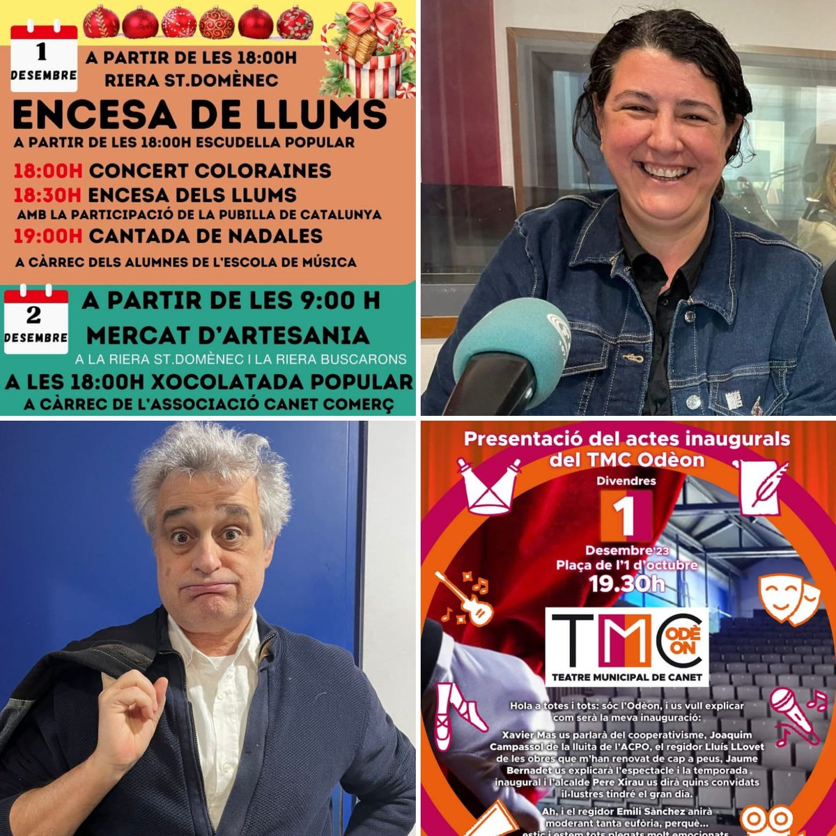 radiocanetdemar's tweet photo. 📻Torna a escoltar #Els4Cantons 🎤🎧
https://t.co/qmmkKiRxbH
🗣️Tertúlia
🗓️@ajcanetdemar @ccmaresme @tempscanet
✨#MònicaVentura #regidora
🎊@TMCanet #Jaumet @comediants
🎶#OrquestraCambra @odeoncanet
🎪#Inkognito #CExpress @ElCircPetit
🎭#Conte #Pessebre @ElCentruCanet
🍿CINEMA https://t.co/YdPHZ2V1Kb