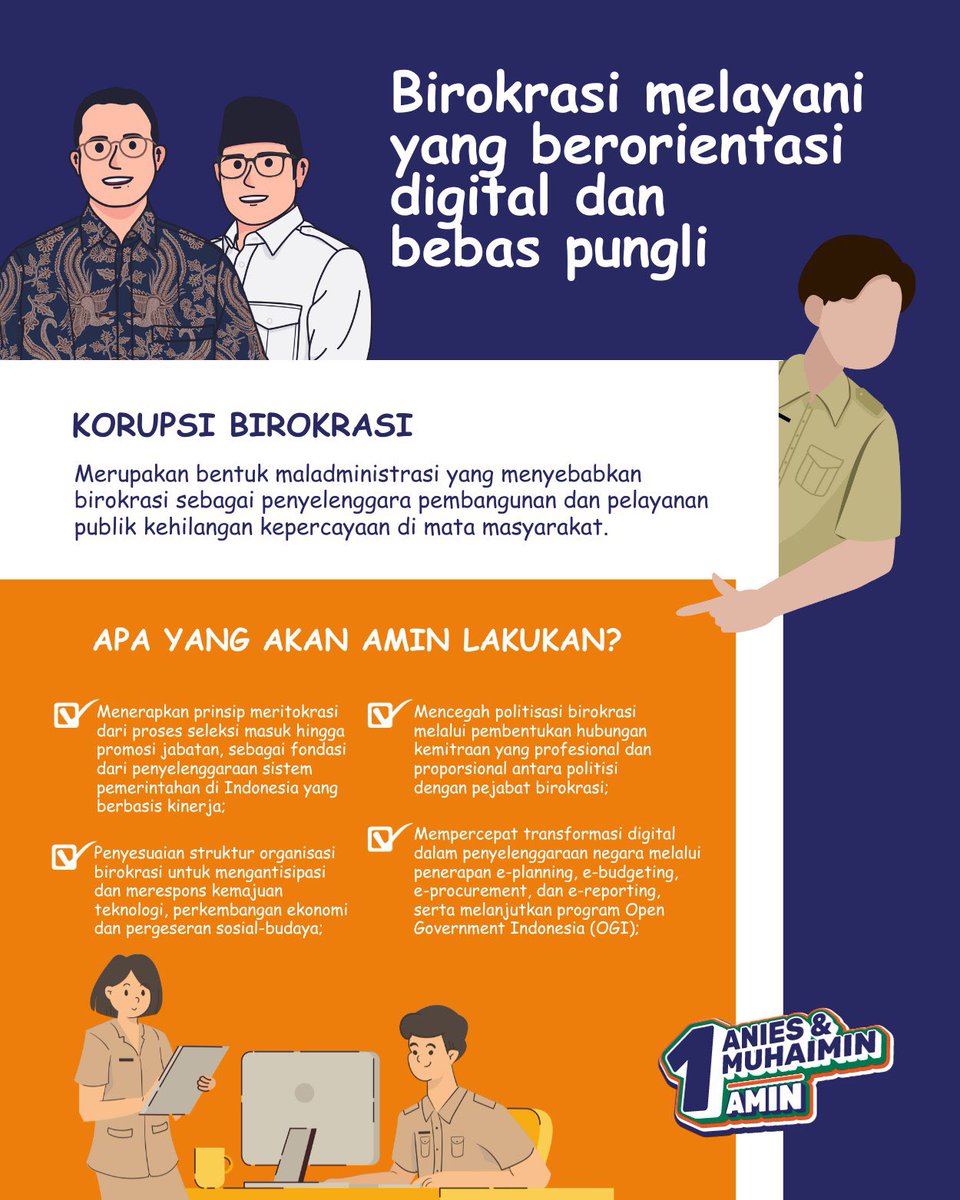 Kita ingin birokrasi di Indonesia bisa bebas dari segala maladministrasi hingga korupsi, mempercepat transformasi digital dalam penyelenggaraan negara adalah salah satu cara menghindari politisasi yang berujung pada hubungan tidak profesional! 🇮🇩💚

Kita ciptakan sistem yang