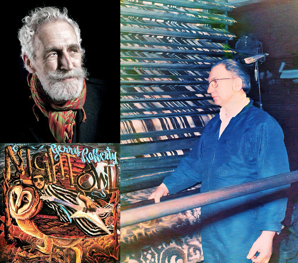 Sad to hear John Byrne has passed away. I remember my dad telling me he worked with him at the Stoddard carpet factory. John designed the carpets & my dad wove them. Here's a wee montage with John, my dad & the artwork John created for Gerry Rafferty's Night Owl #JohnByrne