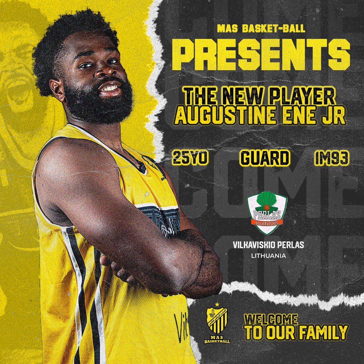 MAS_BASKETBALL's tweet photo. Introducing @A_Enejr12, our new 𝗴𝘂𝗮𝗿𝗱 set to bring his valuable contribution to the team for the rest of the season 🟡⚫️. https://t.co/tfiTfoVRdU