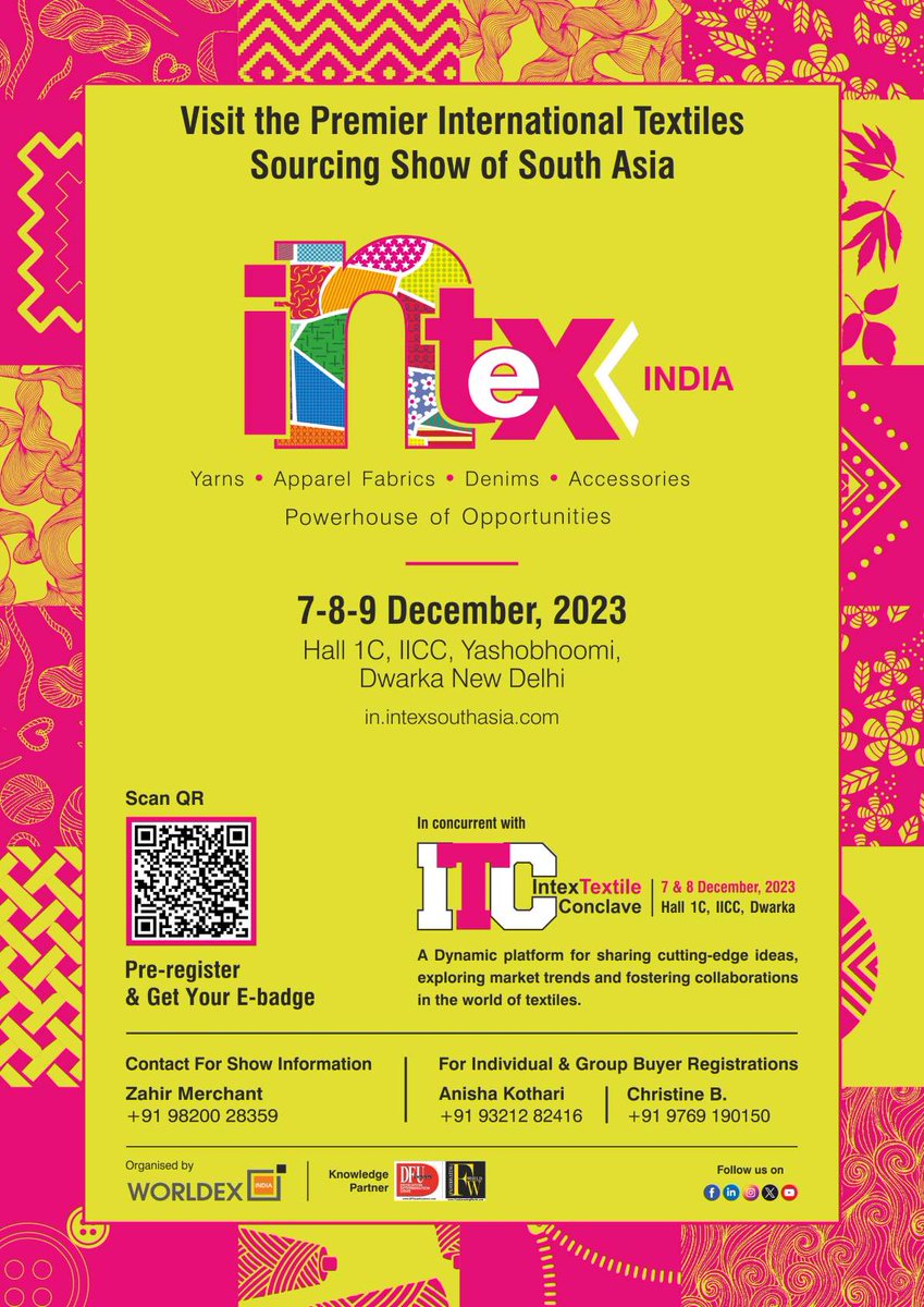 FashionatingW's tweet photo. 📷 Discover the Future of Fashion at Intex India
📷 Mark Your Calendar: 7-8-9 December, 2023
📷 Hall 1C, Yashobhoomi (IICC ) Dwarka, New Delhi
📷 Get Your FREE E-badge Today:
📷 Register Here: https://t.co/x5nz7loiSs

#isa2023 #intex2023 #india #newdelhi #tradeshow @intexfair https://t.co/84QCfK7z5o