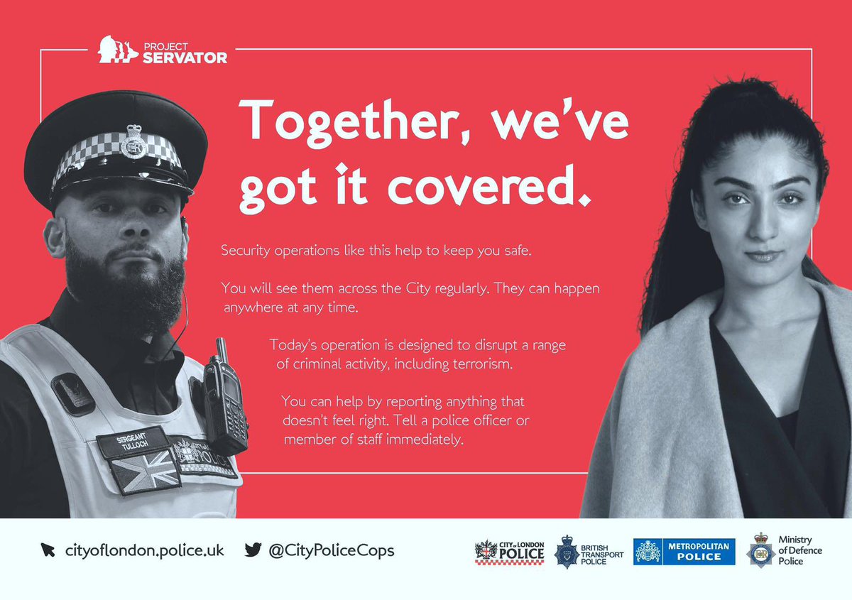 As the Christmas period builds #ProjectServator officers are out speaking to visitors and businesses in @cityoflondon reminding you to stay alert and report anything suspicious to us. @NetworkRailLST @BTPLiverpoolSt cityofLondon.police.uk/projectservator CP360