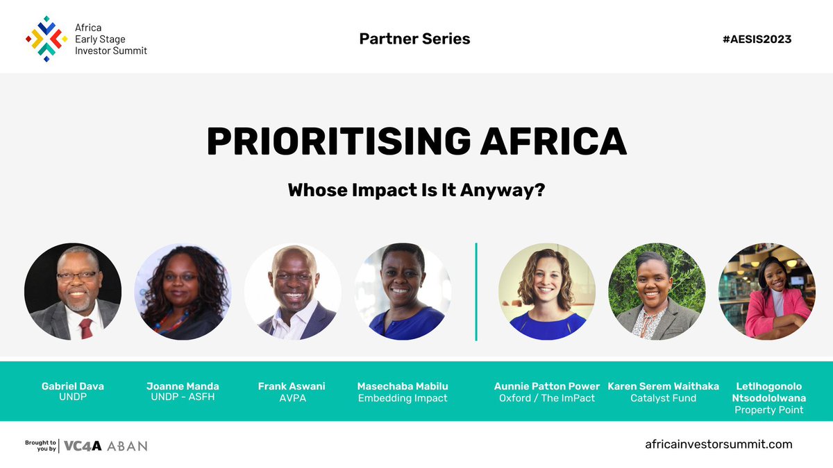 This afternoon at the @AESIS_summit we delve into #EarlyStage #Investmests & #Entrepreneurship for #SDG contributions in the #ImpactManagement session.

Prioritizing #Africa: Whose Impact Is It Anyway? 

#AESIS2023