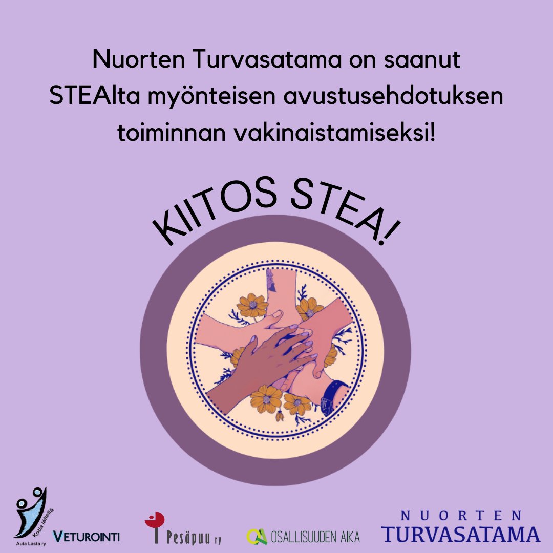 Kiitos @STEAtekoja!
Kiitos <a href="/PesapuuRy/">Pesäpuu ry</a> <a href="/Osallisuudena/">Osallisuuden aika ry</a> <a href="/veturointi/">Veturointi</a>!
Kiitos yhteisömme nuoret! 💜

#lastensuojelu #vertaistuki #digitaalinennuorisotyö