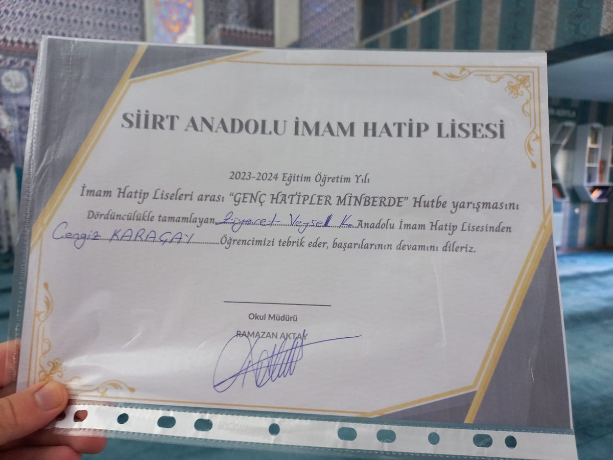 VKaihl's tweet photo. İMAM HATİP LİSELERİ ÖĞRENCİLERİ ARASINDA DÜZENLENEN HUTBE OKUMA YARIŞMASINDA OKULUMUZ ÖĞRENCİSİ CENGİZ KARAÇAY 4. OLMUŞTUR. ÖĞRENCİMİZİ TEBRİK EDER ÇALIŞMALARINDA DESTEK VEREN ÖĞRETMENİMİZE TEŞEKKÜR EDERİZ. https://t.co/g8q0tEqJrX