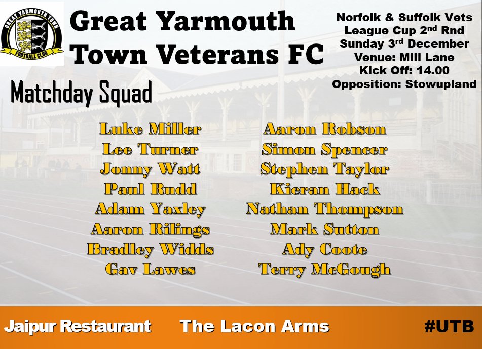 🟠SQUAD ANNOUNCEMENT⚫️

Finally we have the Squad Announcement for the massive Cup game this Sunday!

Notification of a change of venue for our firm!
Mill Lane this week not the Wellesley.

Let's show Norfolks dominance 💪🧡🖤