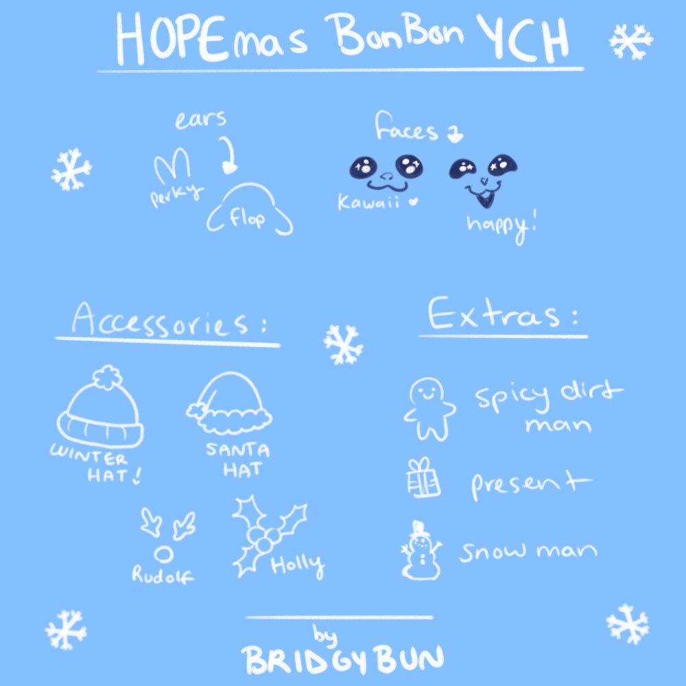 bridgybun's tweet image. Todayyy is the first day of my HOPEmas event!! I don’t have an EXACT time I’m starting (thanks chronic illness) but I’m aiming for 4pm EST 🥰🩷✨ I will be doodling some bonbon YCH for any donations $5 and up! 
Link to donate in the  🧵 
#ProjectHOPE #HOPEmas2023